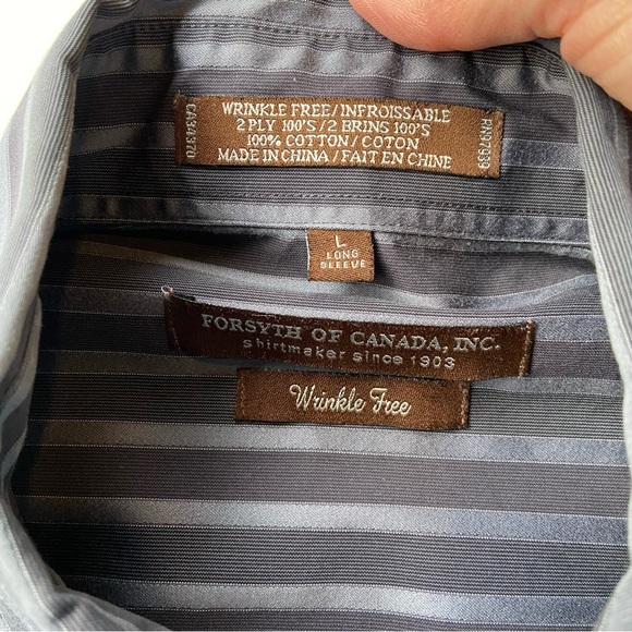 FORSYTE OF CANADA Gray/Black Striped Long Sleeve Button Up Dress Shirt Size L - Picture 5 of 12